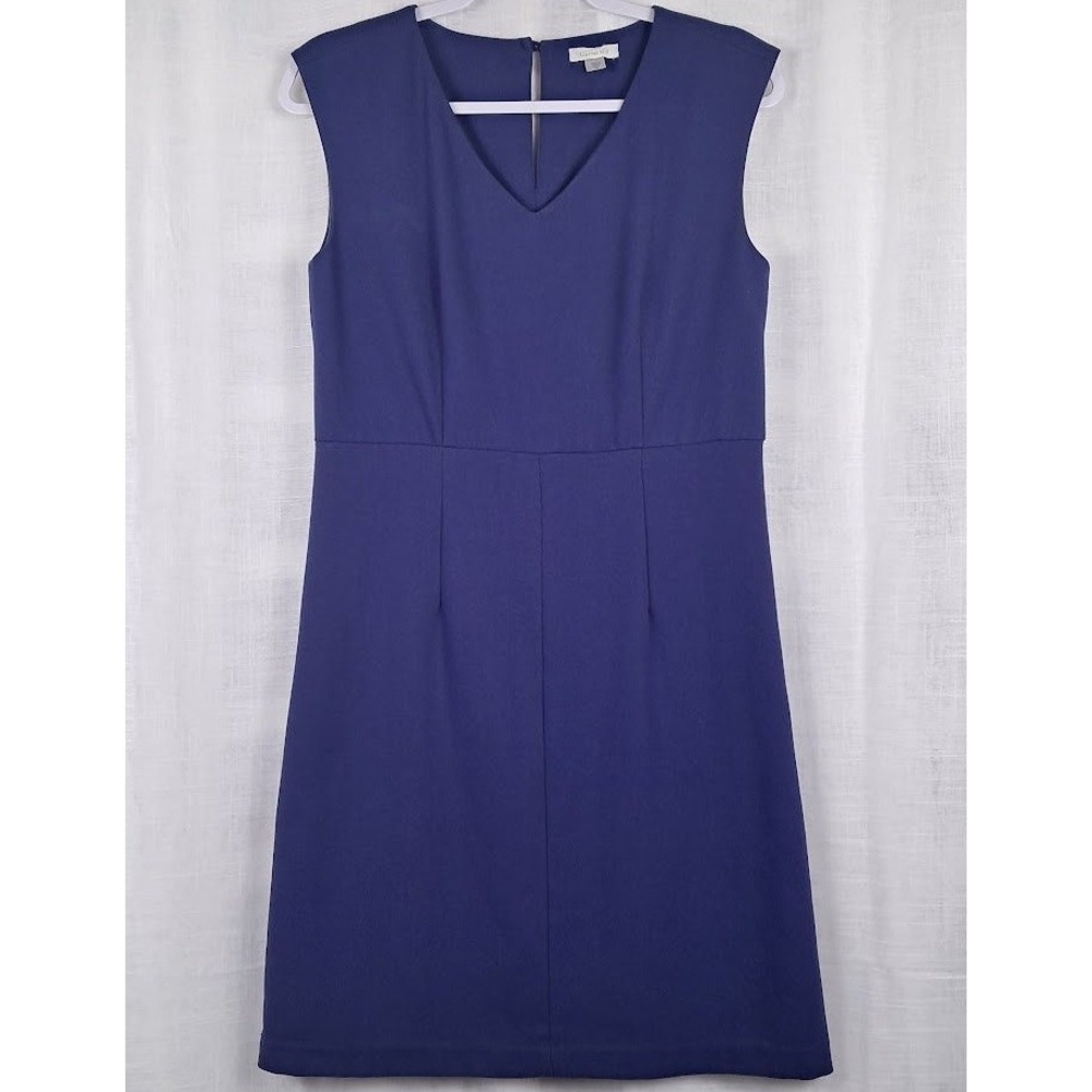 Garnet Hill 2 Blue V-Neck Sleeveless Sheath Dress Knee Length Classic Coastal
